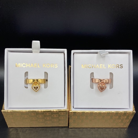 (1) Michael Kors Gold Heart Charm Dangle Ring - Picture 1 of 11